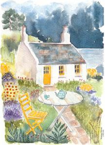 Maison jaune aquarelle de véronique chevreul
