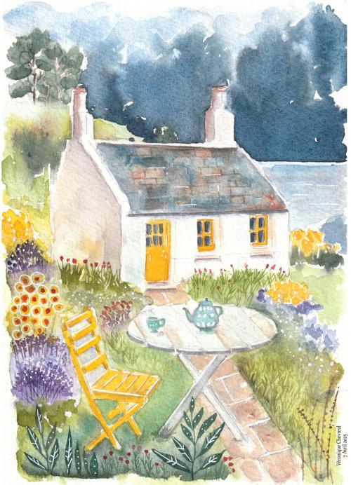 Maison jaune aquarelle de véronique chevreul